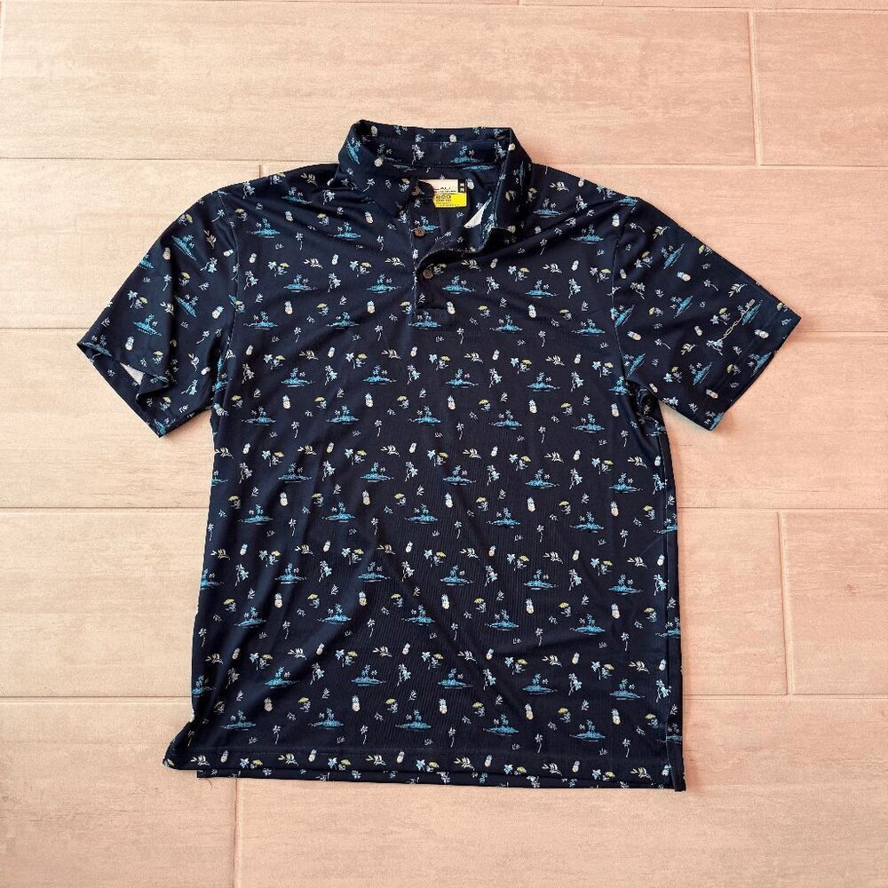 Nicklaus Eco Choice Tropical Beach Golf Performance Polo Shirt Blue Collared M
